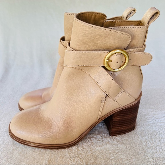 CROWN VINTAGE COURLA LEATHER BUCKLE BOOTIE BEIGE SIZE 8 - Picture 3 of 13